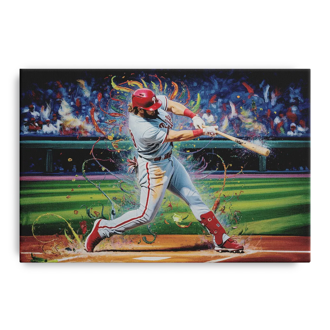 Philadelphia Phillies Impressionistic Baseball Action Art Front - Canvas Wall Art