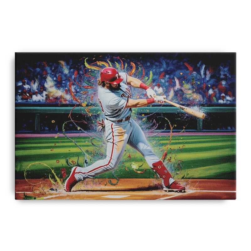 Philadelphia Phillies Impressionistic Baseball Action Art Front - Canvas Wall Art