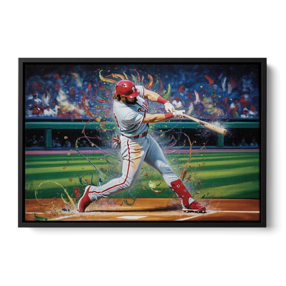 Philadelphia Phillies Impressionistic Baseball Action Art - Black Frame Canvas