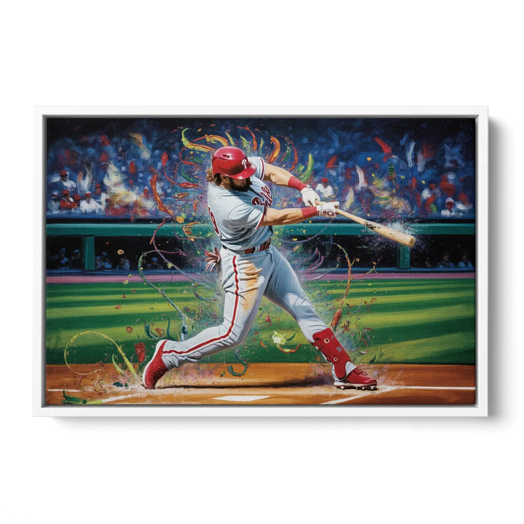 Philadelphia Phillies Impressionistic Baseball Action Art - White Frame Canvas