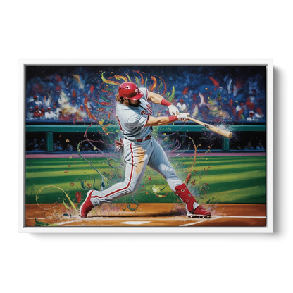 Philadelphia Phillies Impressionistic Baseball Action Art - White Frame Canvas