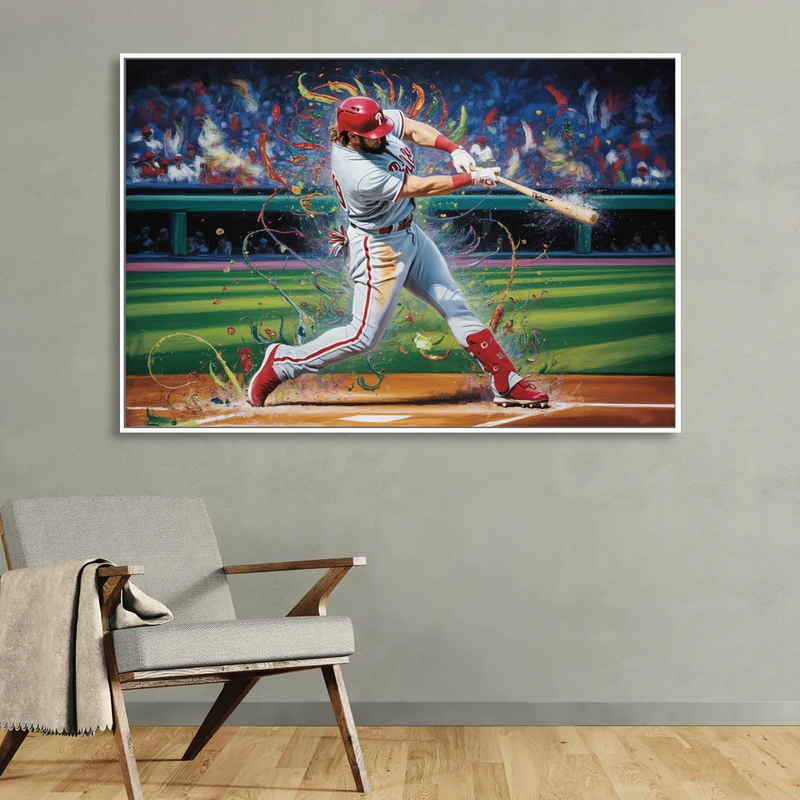 Philadelphia Phillies Impressionistic Baseball Action Art Sitting Room - White Canvas Wall Art