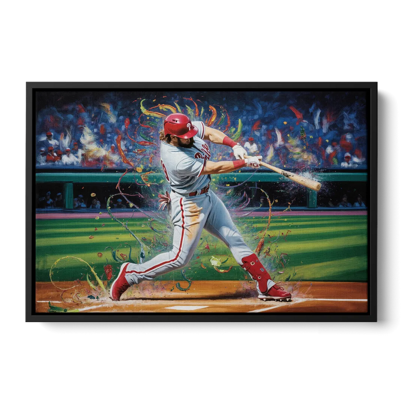 Philadelphia Phillies Impressionistic Baseball Action Art Front - Black Canvas Wall Art