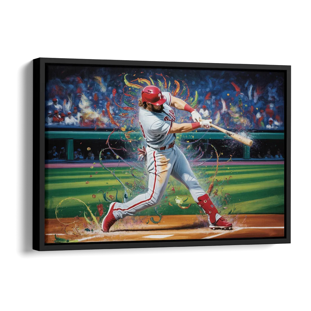Philadelphia Phillies Impressionistic Baseball Action Art Side - Black Canvas Wall Art