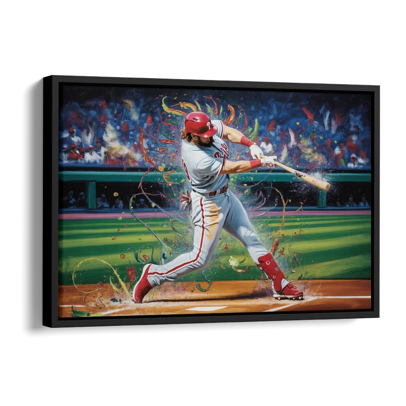 Philadelphia Phillies Impressionistic Baseball Action Art Side - Black Canvas Wall Art
