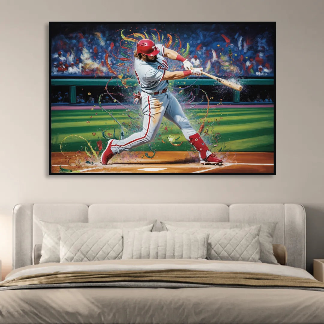 Philadelphia Phillies Impressionistic Baseball Action Art Sitting Room - Black Canvas Wall Art