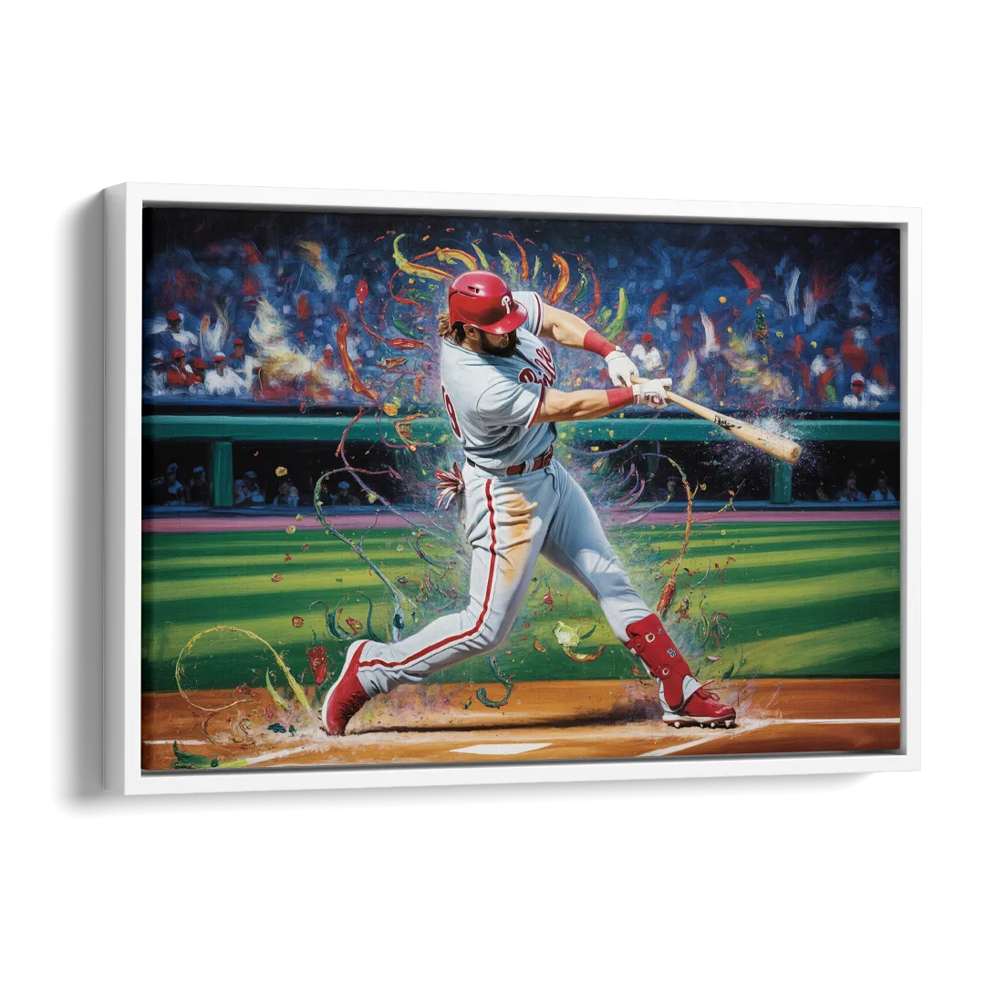 Philadelphia Phillies Impressionistic Baseball Action Art Side - White Canvas Wall Art