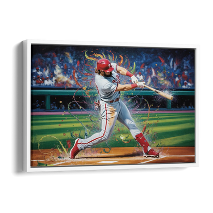 Philadelphia Phillies Impressionistic Baseball Action Art Side - White Canvas Wall Art