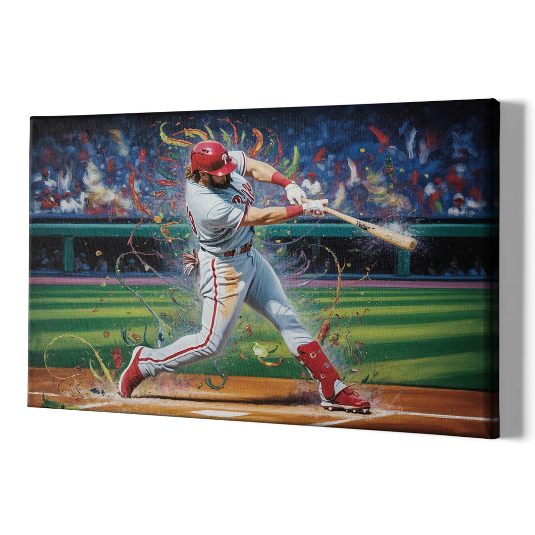 Philadelphia Phillies Impressionistic Baseball Action Art - Canvas Print Art Sides
