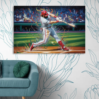 Philadelphia Phillies Impressionistic Baseball Action Art Living Room - Canvas Wall Art