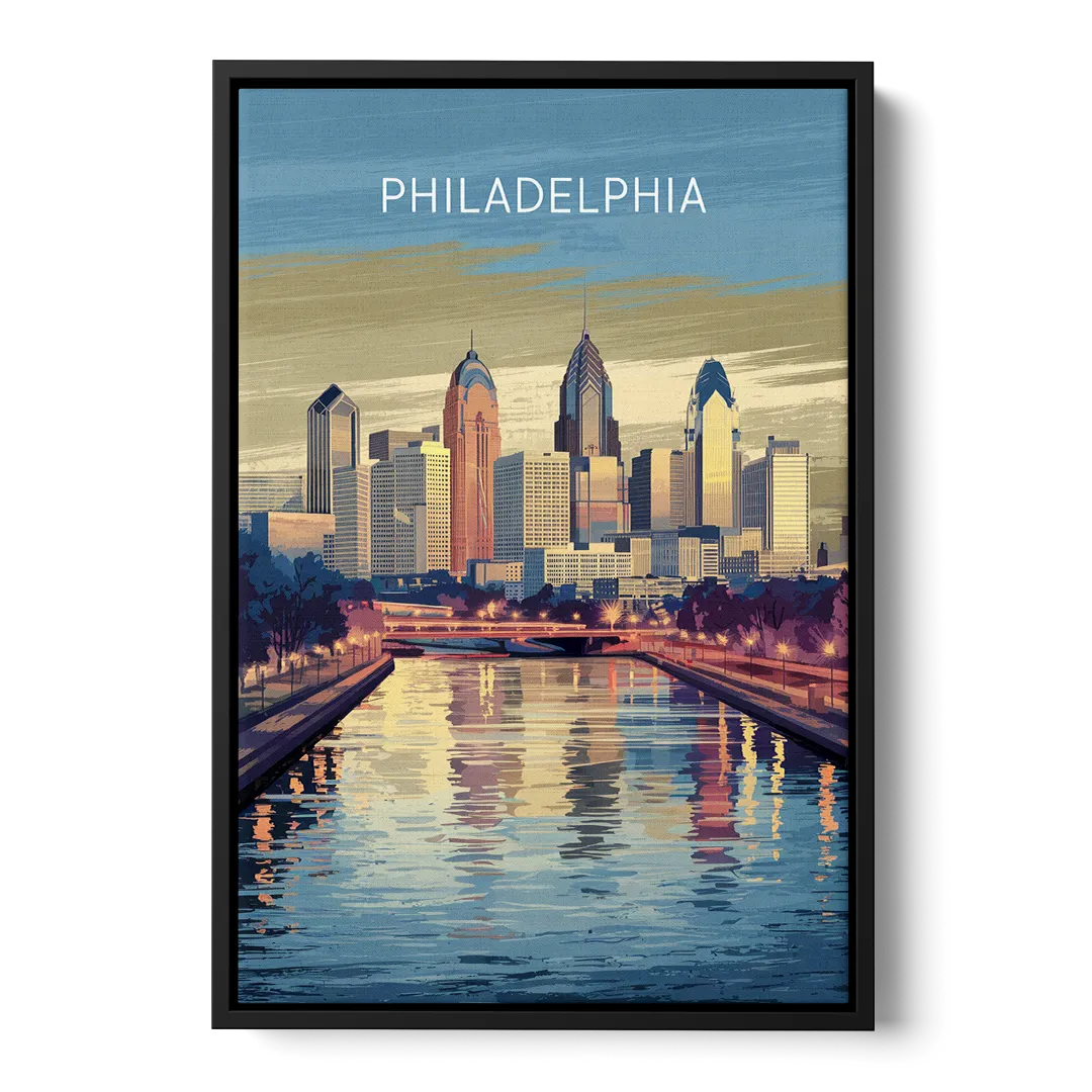 Philadelphia Schuylkill River Front - Black Canvas Wall Art