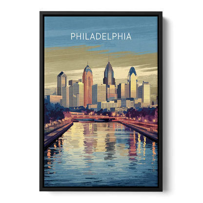 Philadelphia Schuylkill River Front - Black Canvas Wall Art