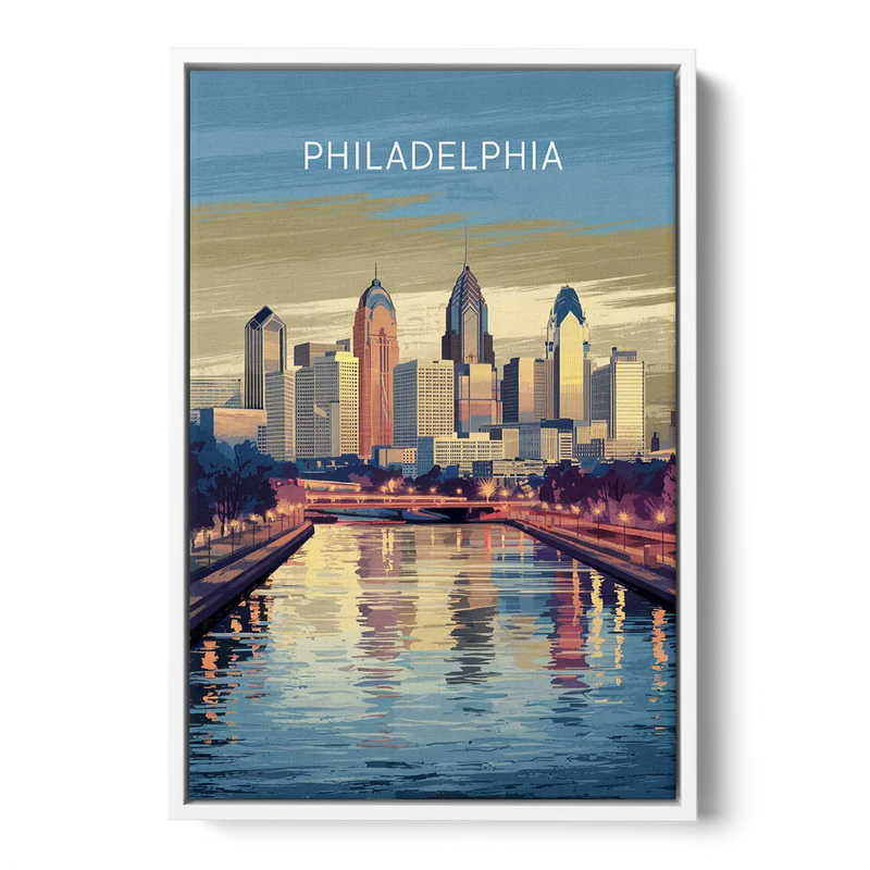 Philadelphia Schuylkill River Front - White Canvas Wall Art