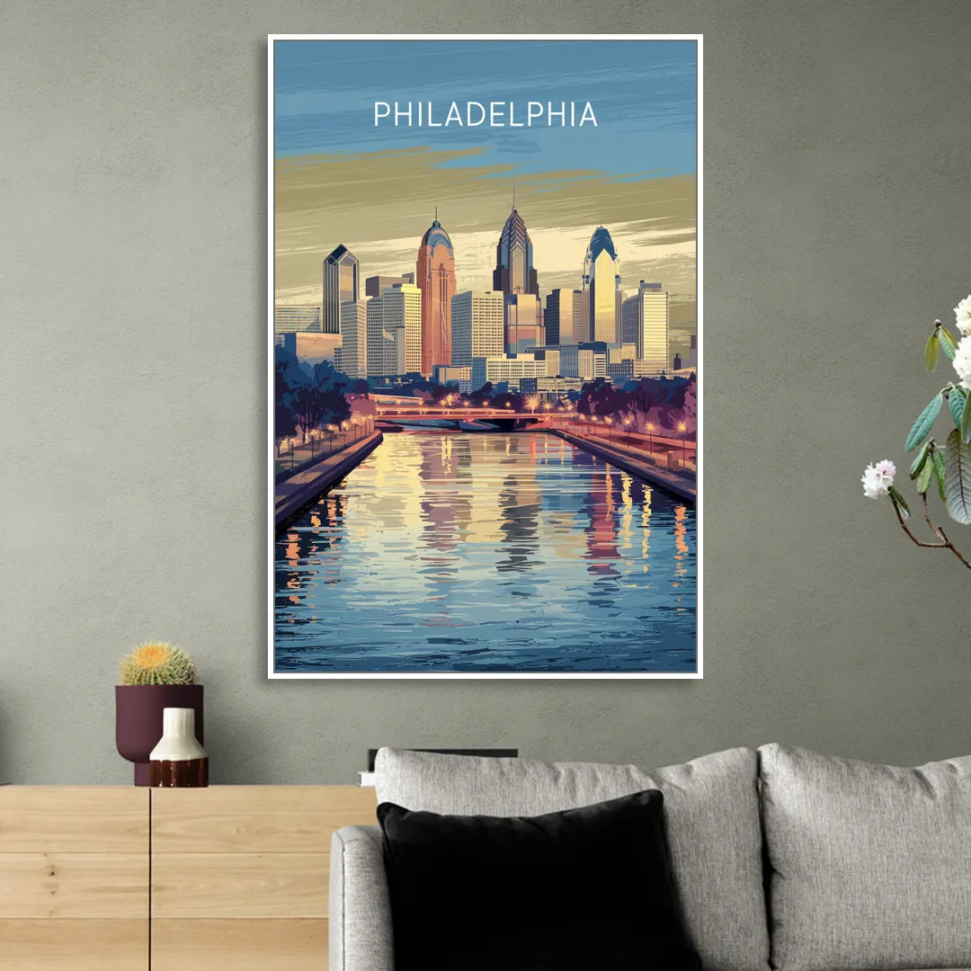 Philadelphia Schuylkill River Sitting Room - White Canvas Wall Art