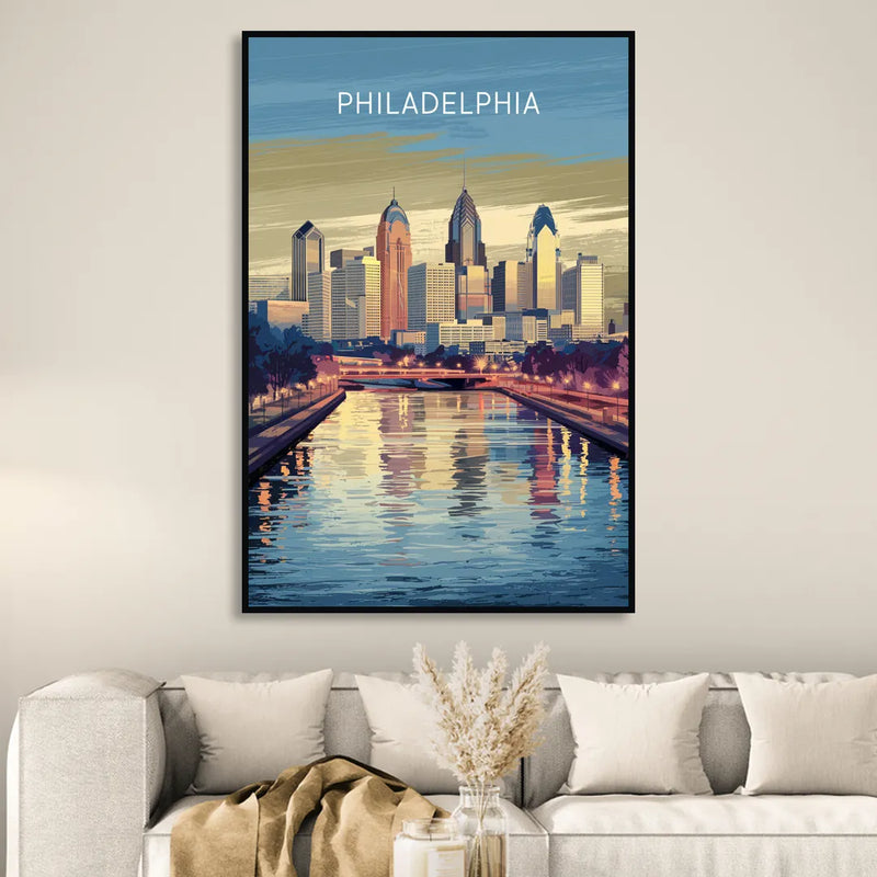 Philadelphia Schuylkill River Living Room - Black Canvas Wall Art