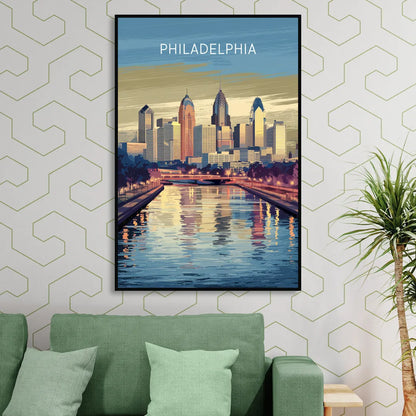 Philadelphia Schuylkill River Sitting Room - Black Canvas Wall Art