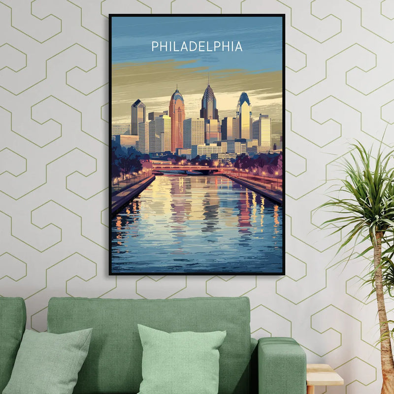 Philadelphia Schuylkill River Sitting Room - Black Canvas Wall Art