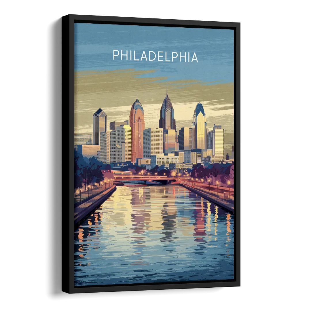 Philadelphia Schuylkill River Side - Black Canvas Wall Art
