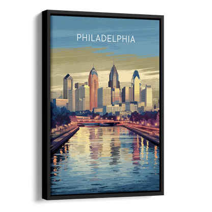 Philadelphia Schuylkill River Side - Black Canvas Wall Art