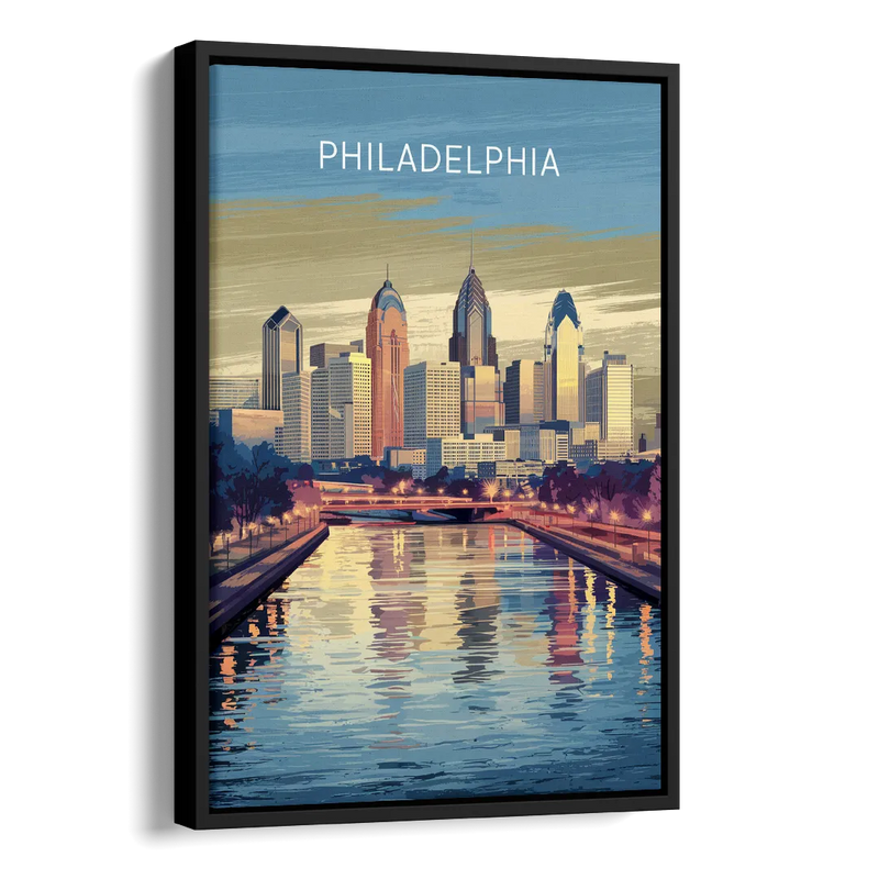 Philadelphia Schuylkill River Side - Black Canvas Wall Art