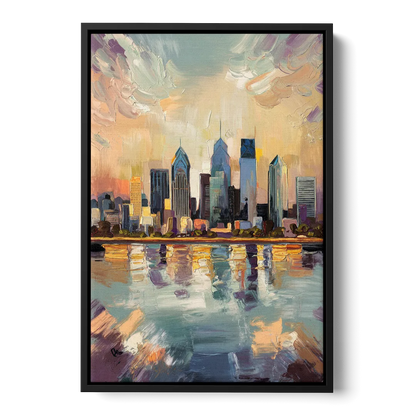 Philadelphia Skyline Reflections Front - Black Canvas Wall Art