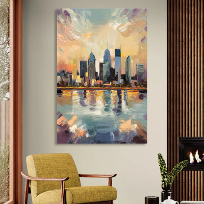 Philadelphia Skyline Reflections Sitting Room - Canvas Wall Art