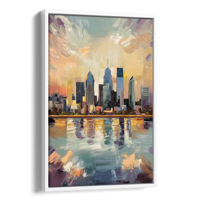 Philadelphia Skyline Reflections Side - White Canvas Wall Art
