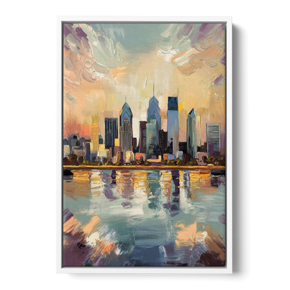 Philadelphia Skyline Reflections Front - White Canvas Wall Art