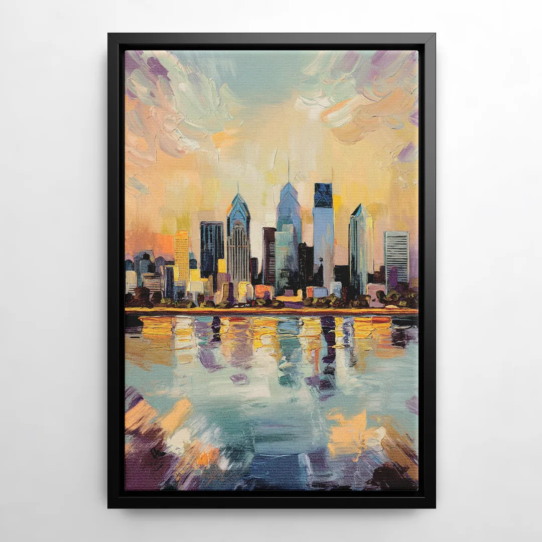 Philadelphia Skyline Reflections - Black Frame Canvas