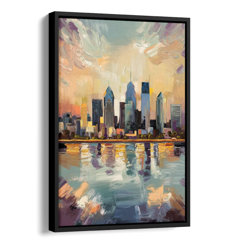 Philadelphia Skyline Reflections Side - Black Canvas Wall Art