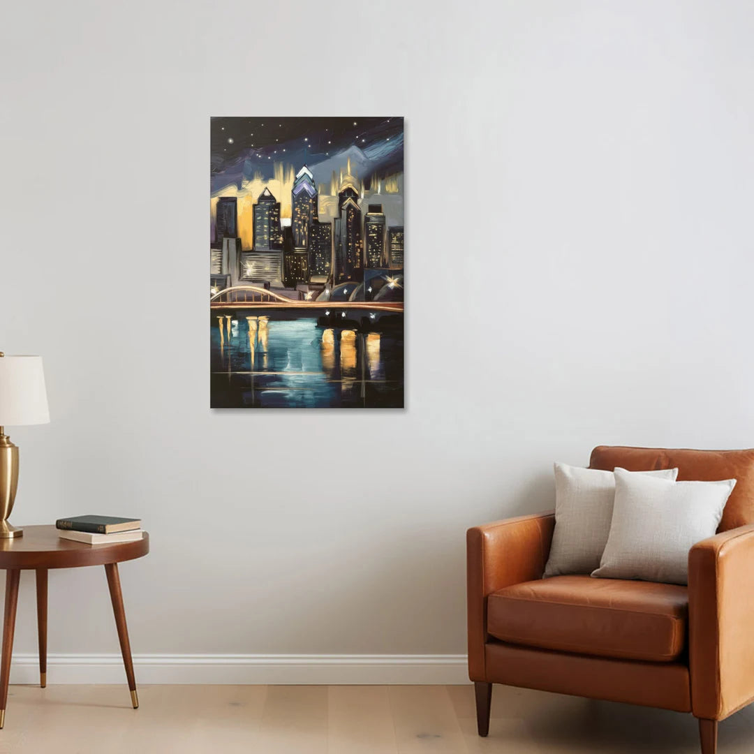 Philadelphia Skyline at Night - Canvas Wall Art - Sofa - 24x36