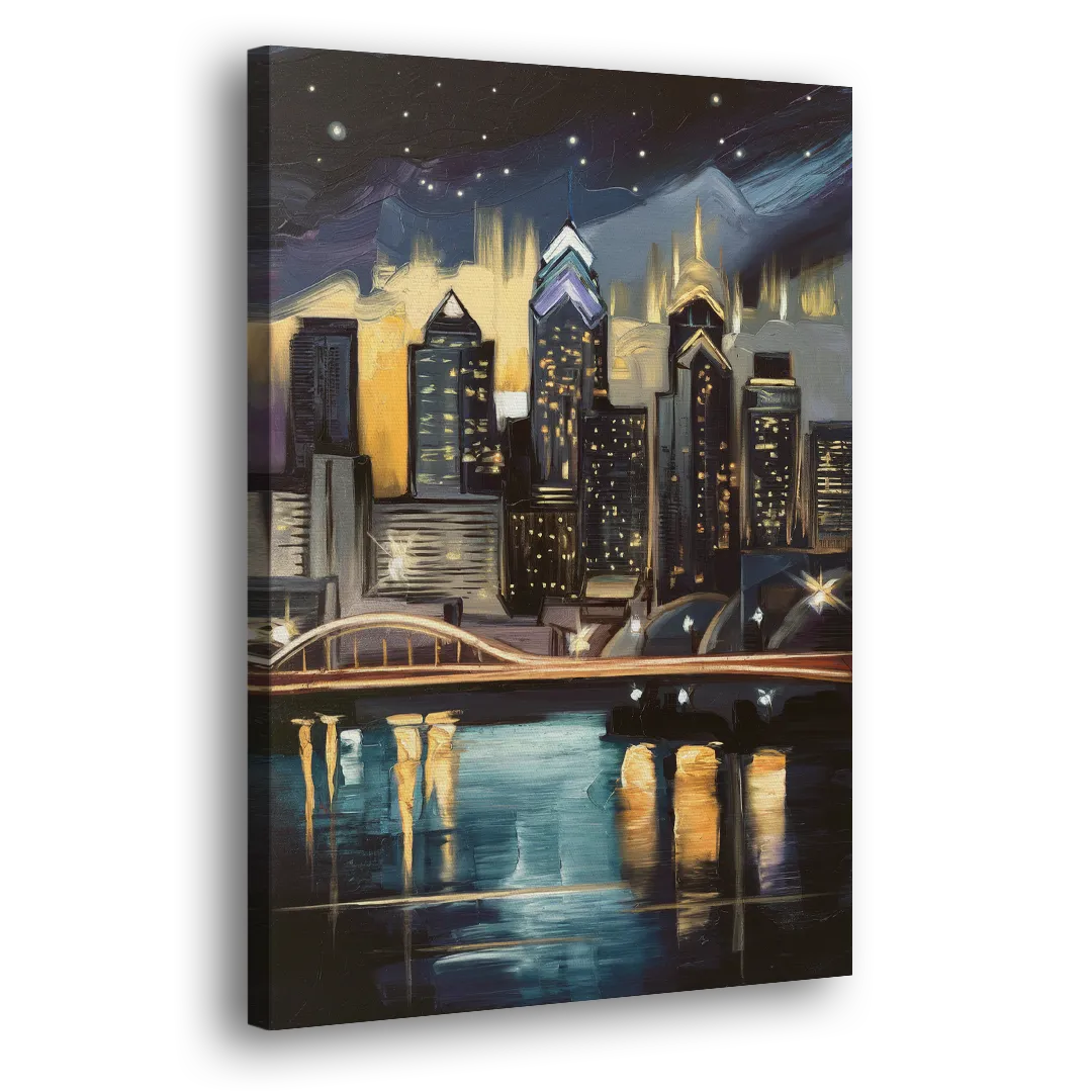 Philadelphia Skyline at Night Side - Canvas Wall Art