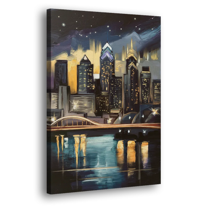 Philadelphia Skyline at Night Side - Canvas Wall Art