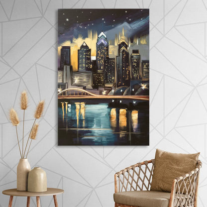 Philadelphia Skyline at Night Sitting Room - Canvas Wall Art