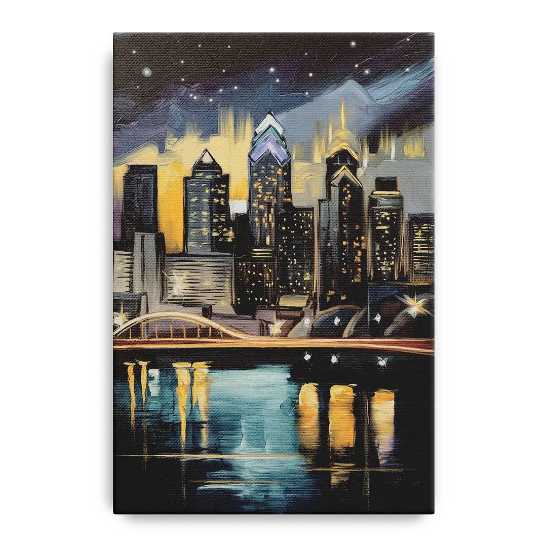 Philadelphia Skyline at Night Front - Canvas Wall Art