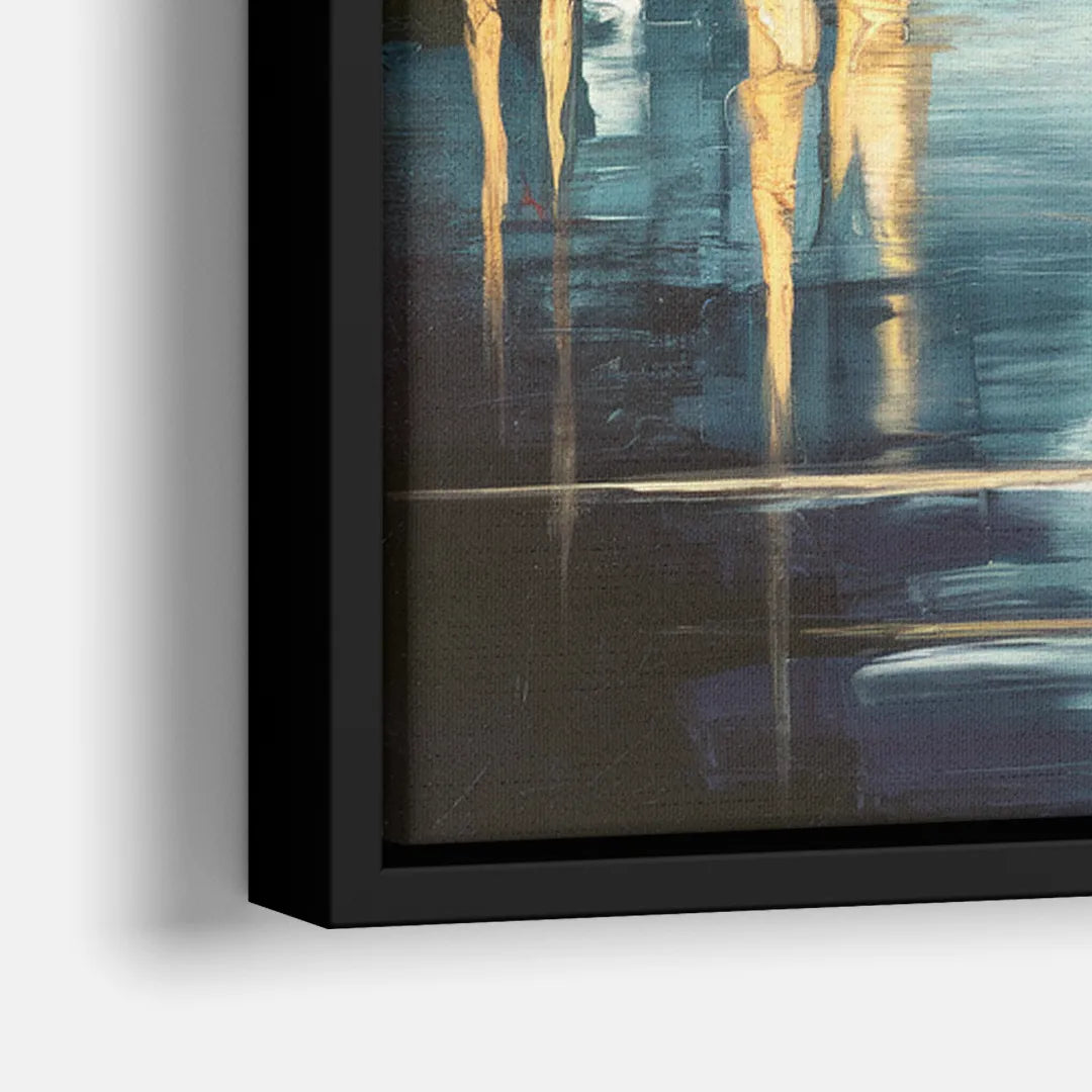 Philadelphia Skyline at Night - Close-Up Black Frame Canvas