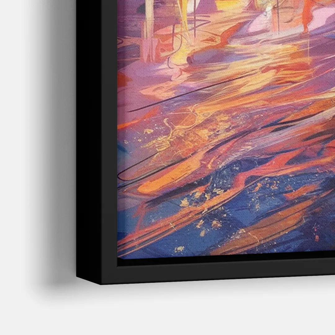 Philadelphia Skyline at Sunset - Close-Up Black Frame Canvas