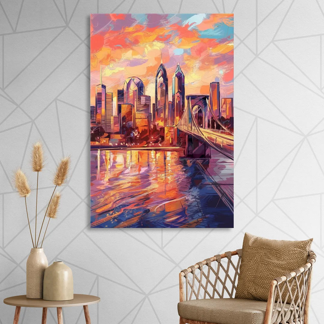 Philadelphia Skyline at Sunset Living Room - Canvas Wall Art