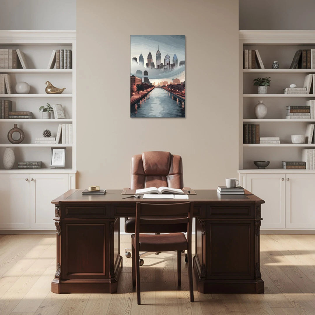 Philadelphia Skyline in Fog - Canvas Wall Art - Office - 24x36