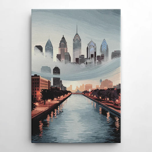 Philadelphia Skyline in Fog - Canvas Wall Art
