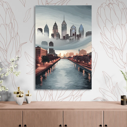 Philadelphia Skyline in Fog Sitting Room - Canvas Wall Art