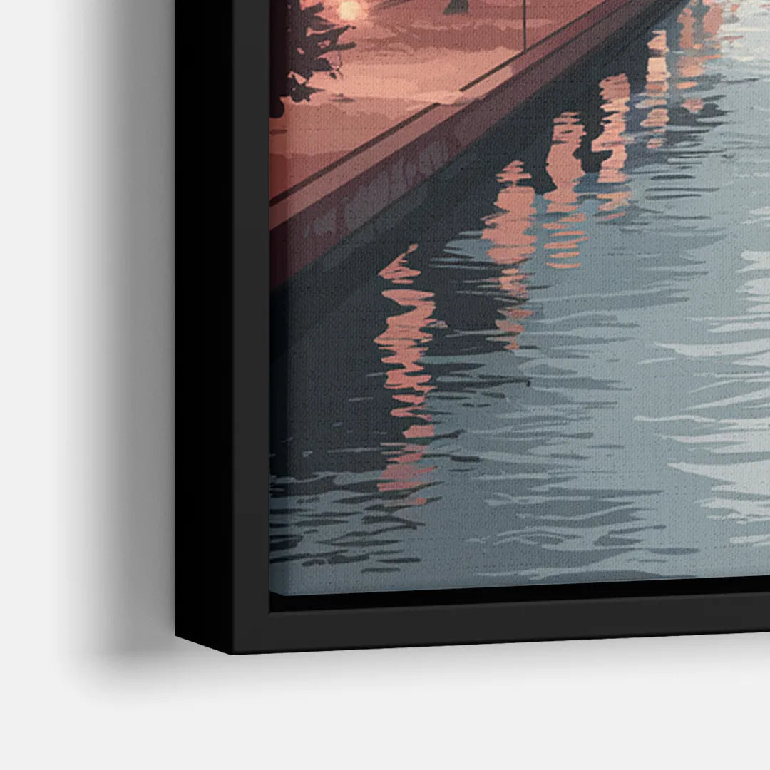 Philadelphia Skyline in Fog - Close-Up Black Frame Canvas