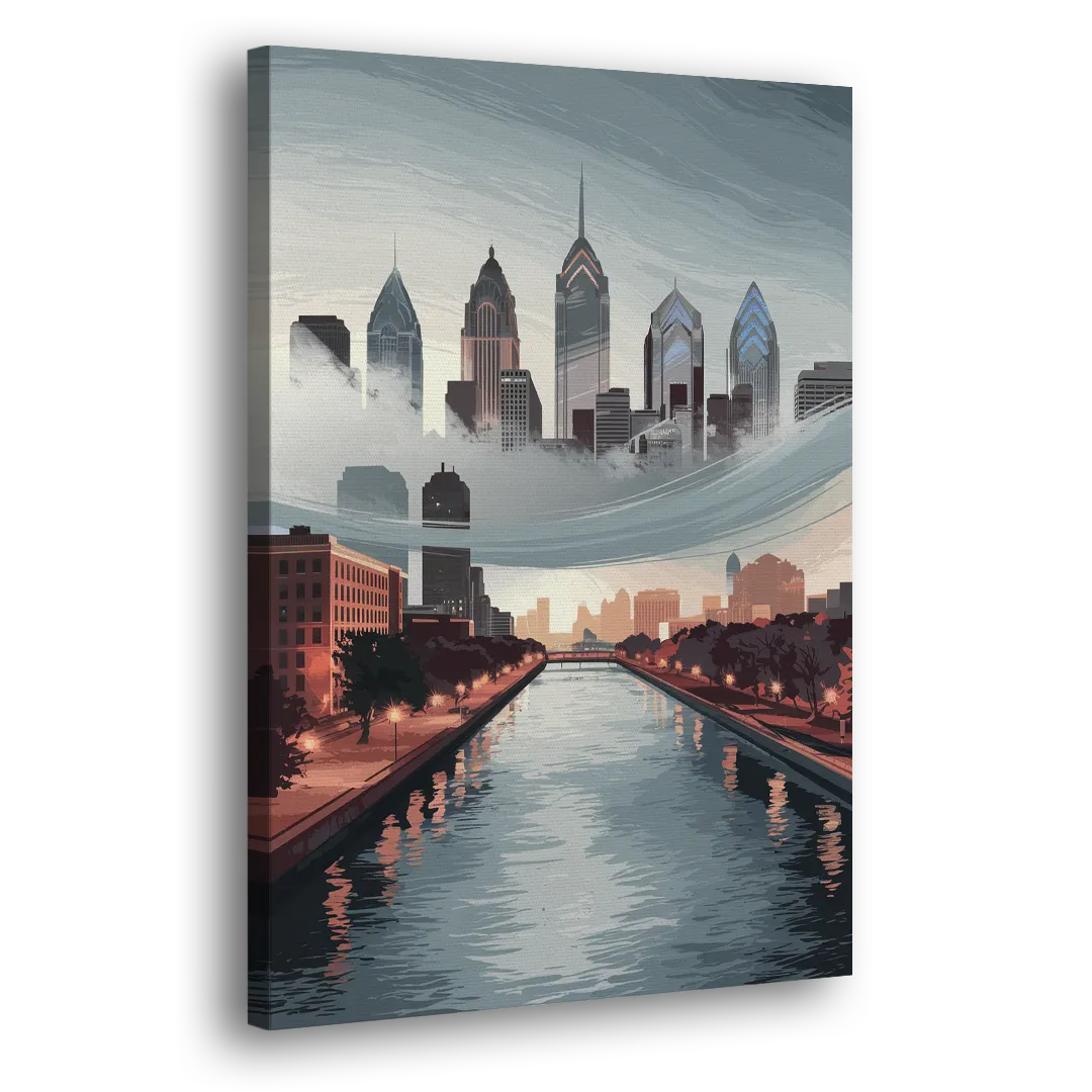 Philadelphia Skyline in Fog Side - Canvas Wall Art