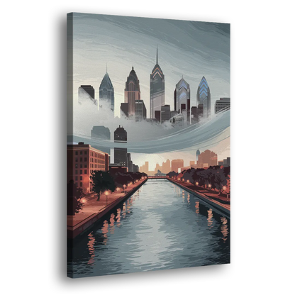 Philadelphia Skyline in Fog Side - Canvas Wall Art