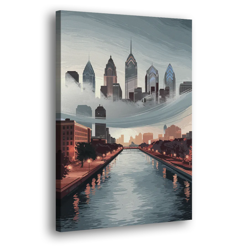 Philadelphia Skyline in Fog - Canvas Wall Art
