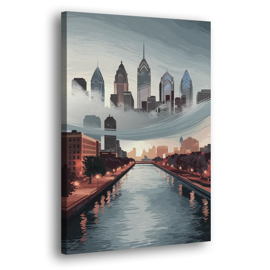 Philadelphia Skyline in Fog Side - Canvas Wall Art