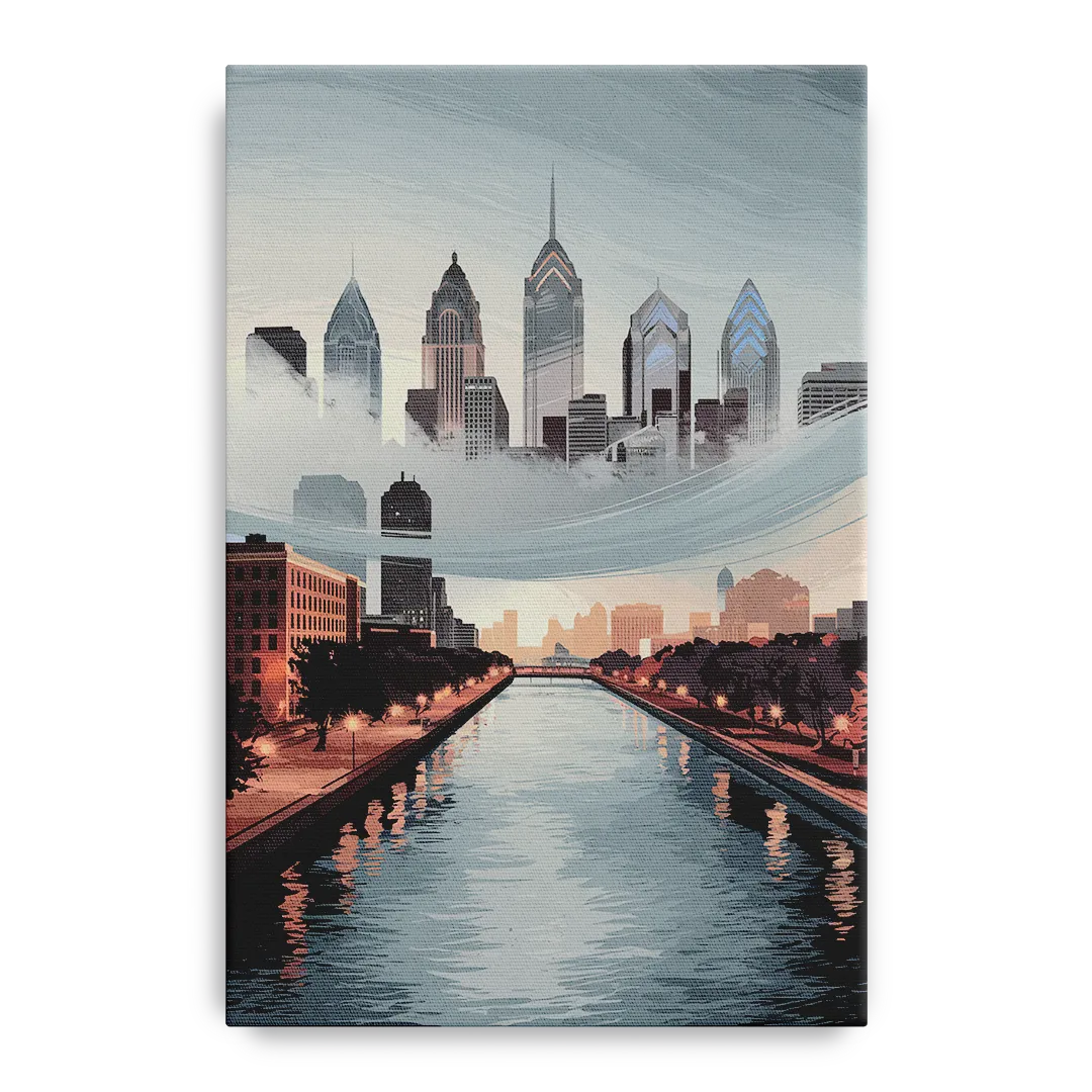 Philadelphia Skyline in Fog Front - Canvas Wall Art