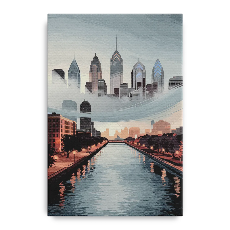 Philadelphia Skyline in Fog Front - Canvas Wall Art