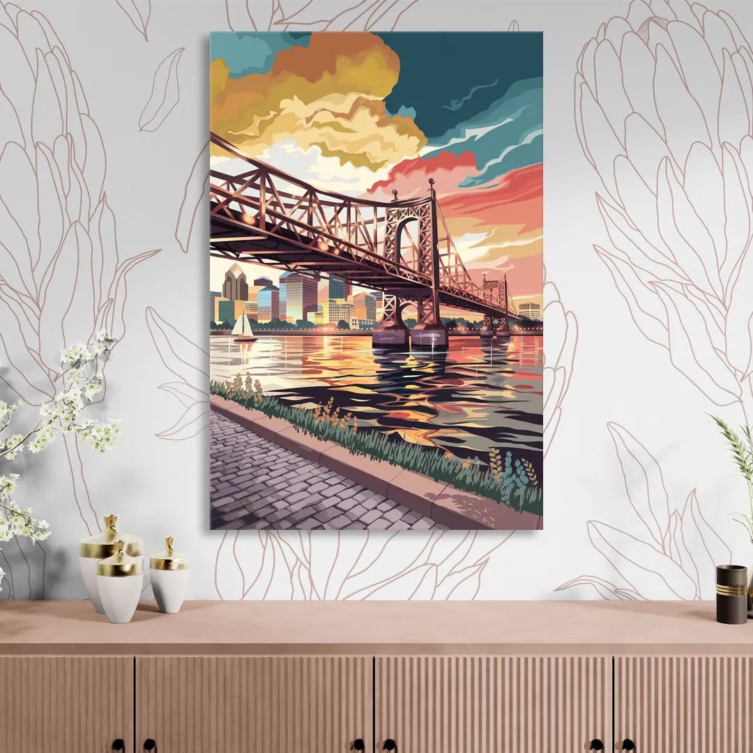 Philadelphia Waterfront Living Room - Canvas Wall Art