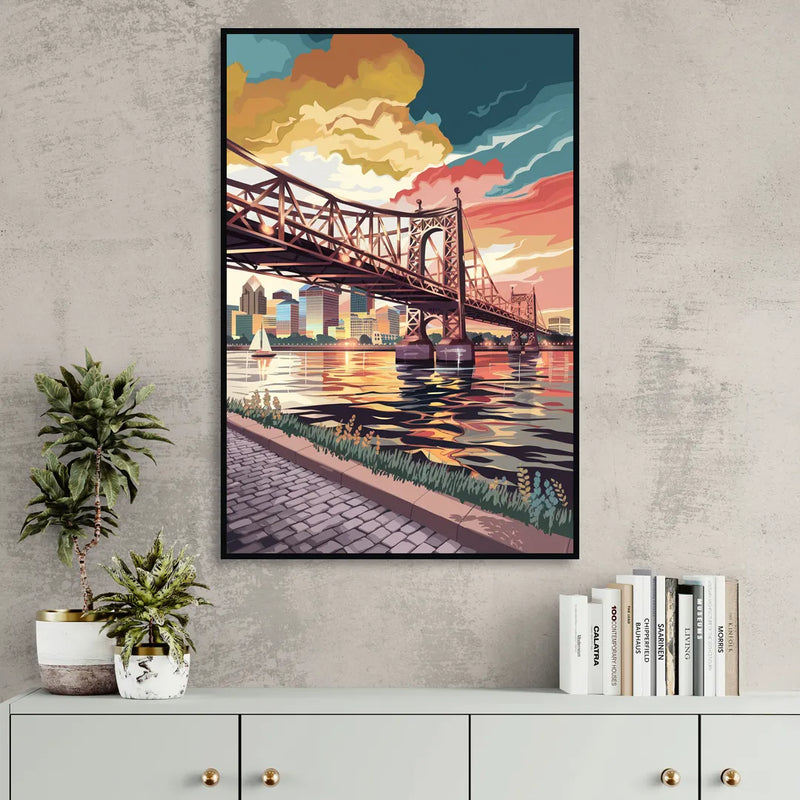 Philadelphia Waterfront Sitting Room - Black Canvas Wall Art
